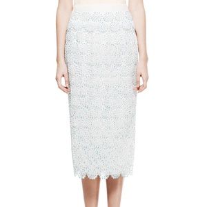 Tory Burch “Whitney” Embroidered Lace Midi Skirt